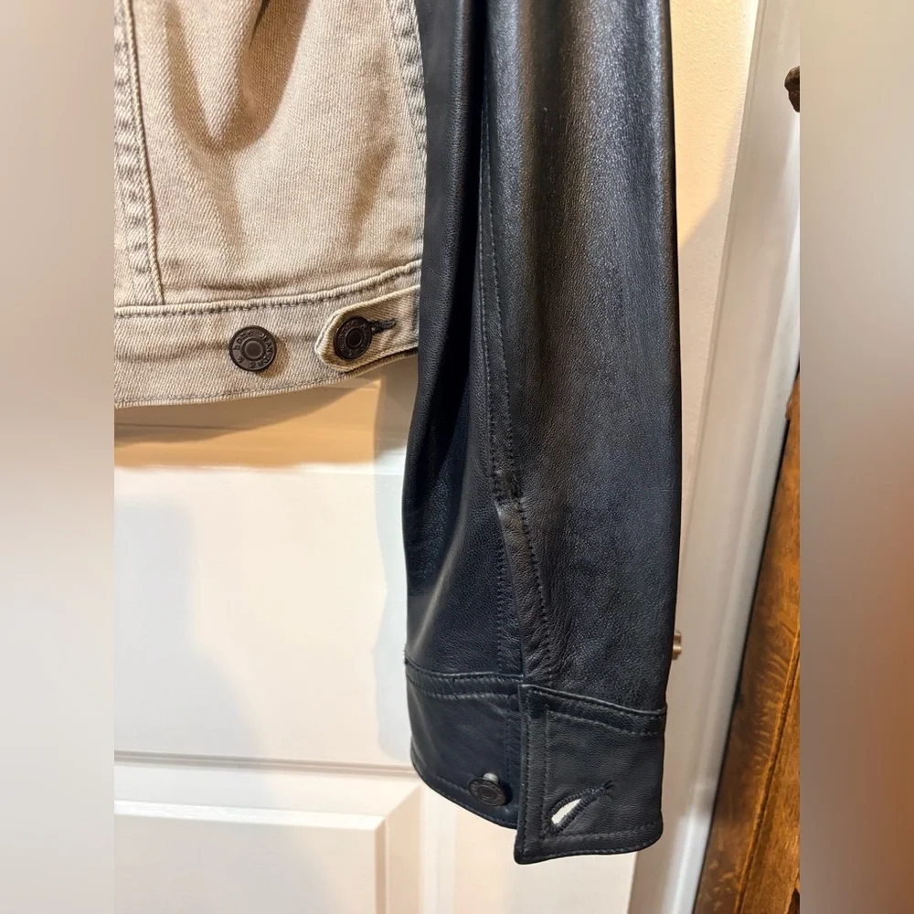 RAG & BONE Iron Denim & Genuine Lamb Leather Sleeve Jacket - Large - Picture 10 of 16